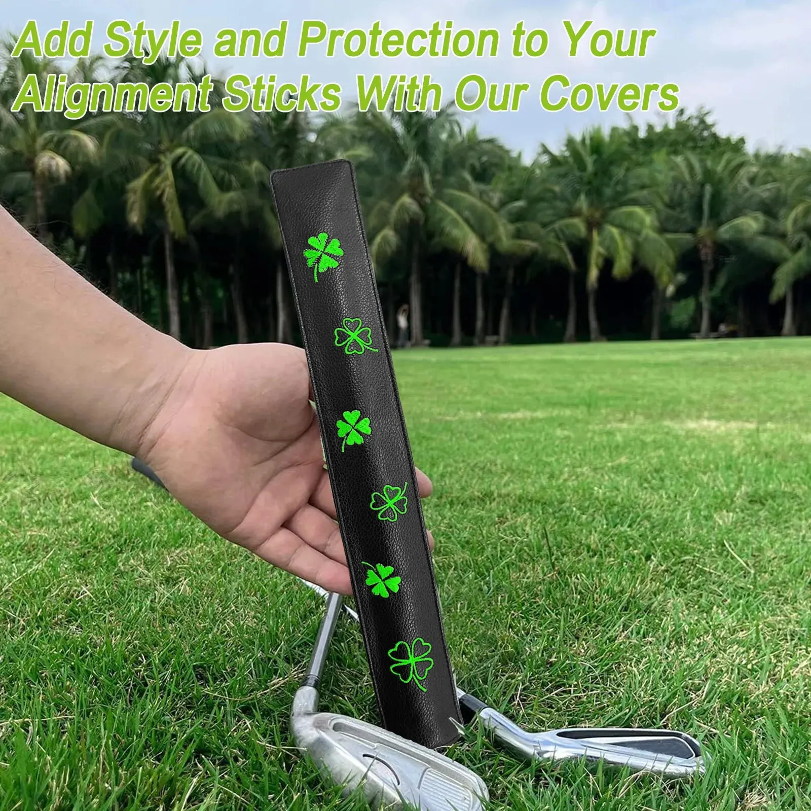 Alignment Stick Cover PU Leather Golf Club Protector for Alignment Sticks,Practice Aid Rods Headcover Easy To Hold 2 to 3 Sticks