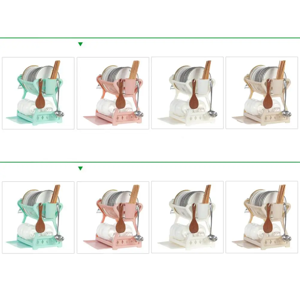 

Dish Drying Rack Kitchen Storage Shelf Thickened 2 Tiered Space Saver Countertop Cup Holder Drain Rack Hygienic Ventilated