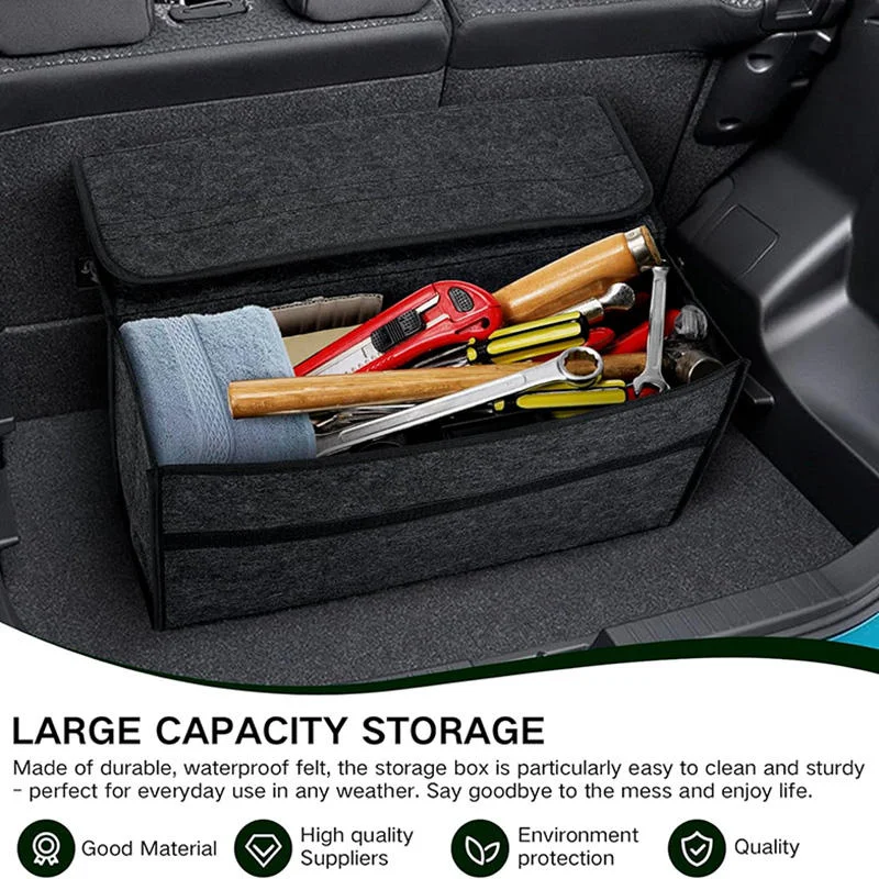 Car Trunk Felt Storage Bag Non Woven Fabric Foldable Organizer Portable Handle Wear Resistant Universal Car Tidying Storage Box