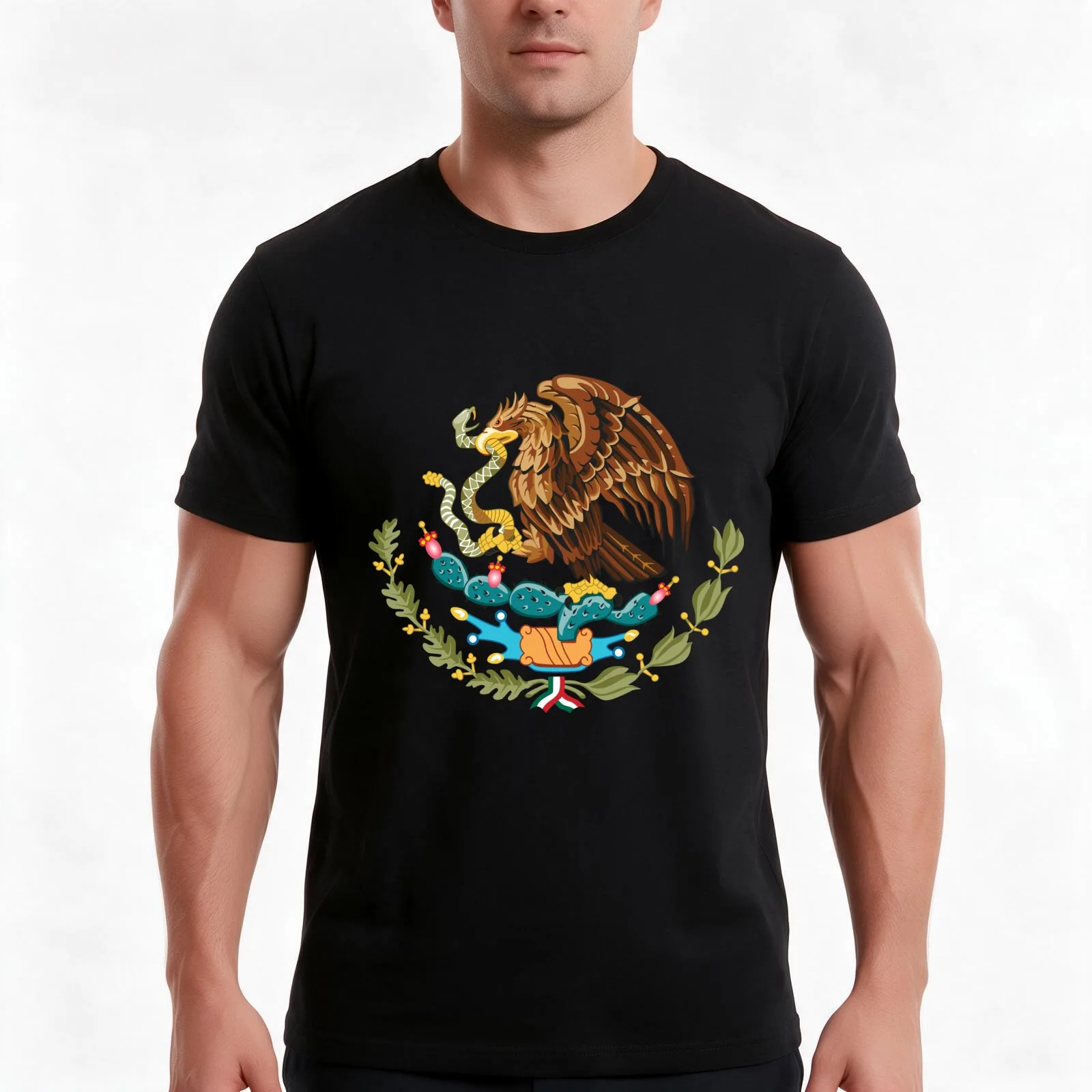 Escudo Mexicano T-Shirt, Summer Casual Cotton Tee, Oversized Streetwear Tops, Vintage Graphic Print, Loose Fit Short Sleeve