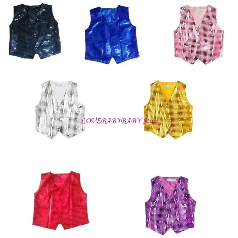 

Хип -хоп -гилет модный детский уличный танец с блестками жилеты для мальчиков и девочек для вечеринок в жилеле рукавиц 4xbc