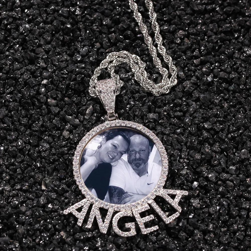 Custom Name Photo Necklaces Cubic Zirconia Pendant Hip Hop Cubic AAA Cubic Zirconia Micro Copper Micro Paved For Family Gift