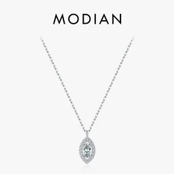 MODIAN 925 Sterling Silver Rhombus Sparkling Zirconia Pendant Necklace Trendy Gold Color Link Chain For Women Fine Jewelry Gifts