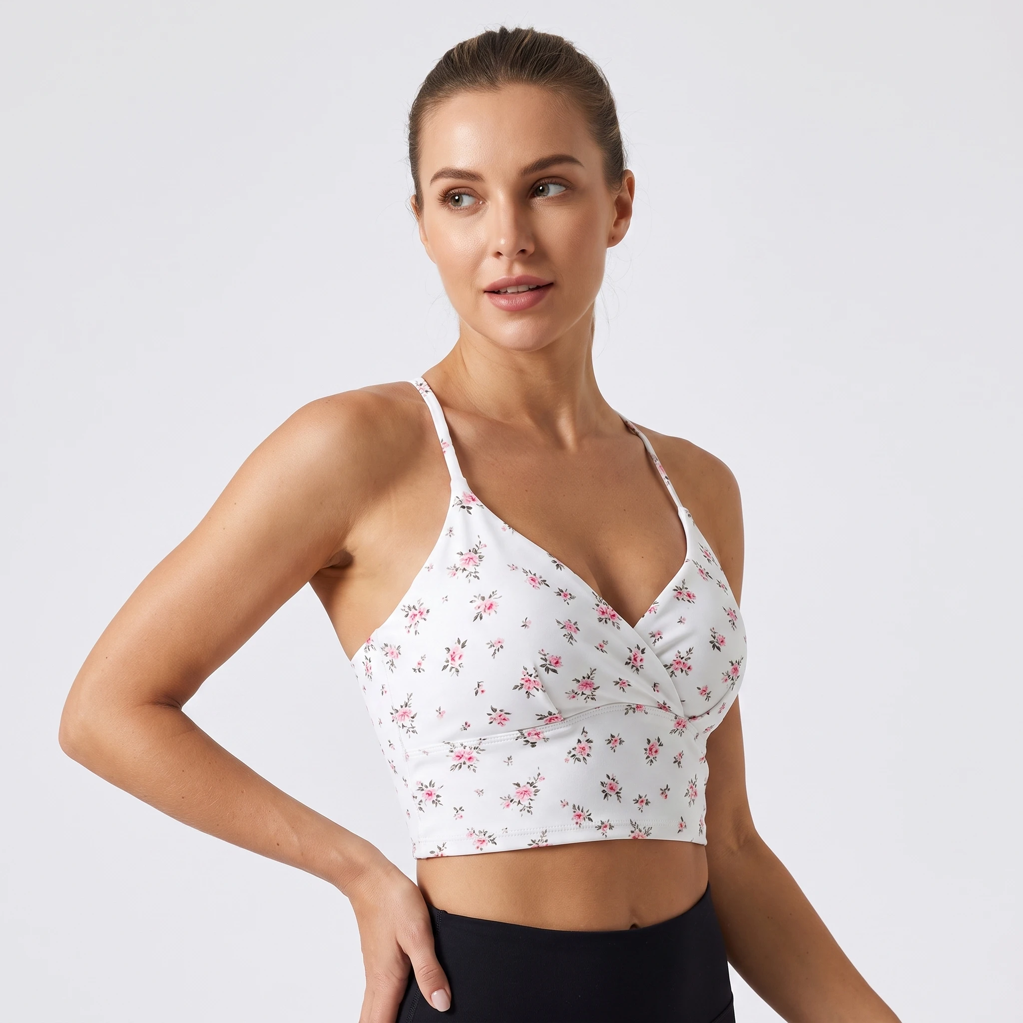Women's Breathable Yoga Sports Bra Push up Fitness Vest with Chest Pad Printed Shockproof Gym Top Tights Pilates Tops