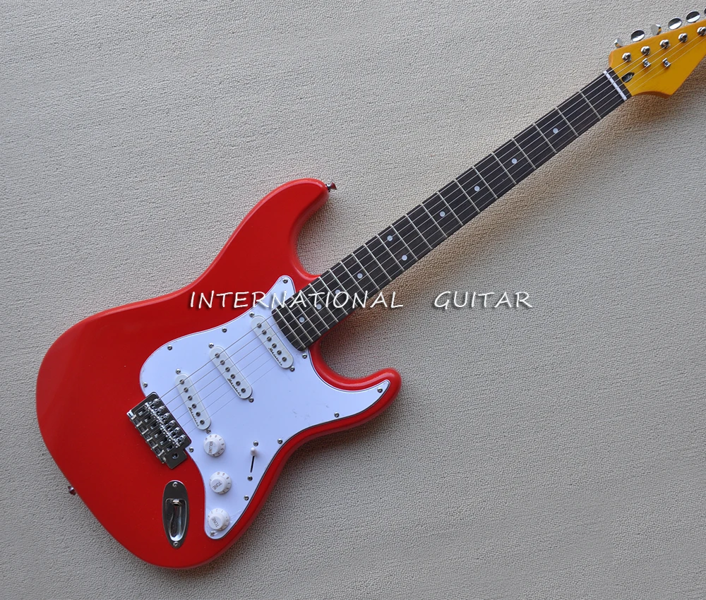 

6 Strings Red Electric Guitar with White Pickguard,Rosewood Fretboard