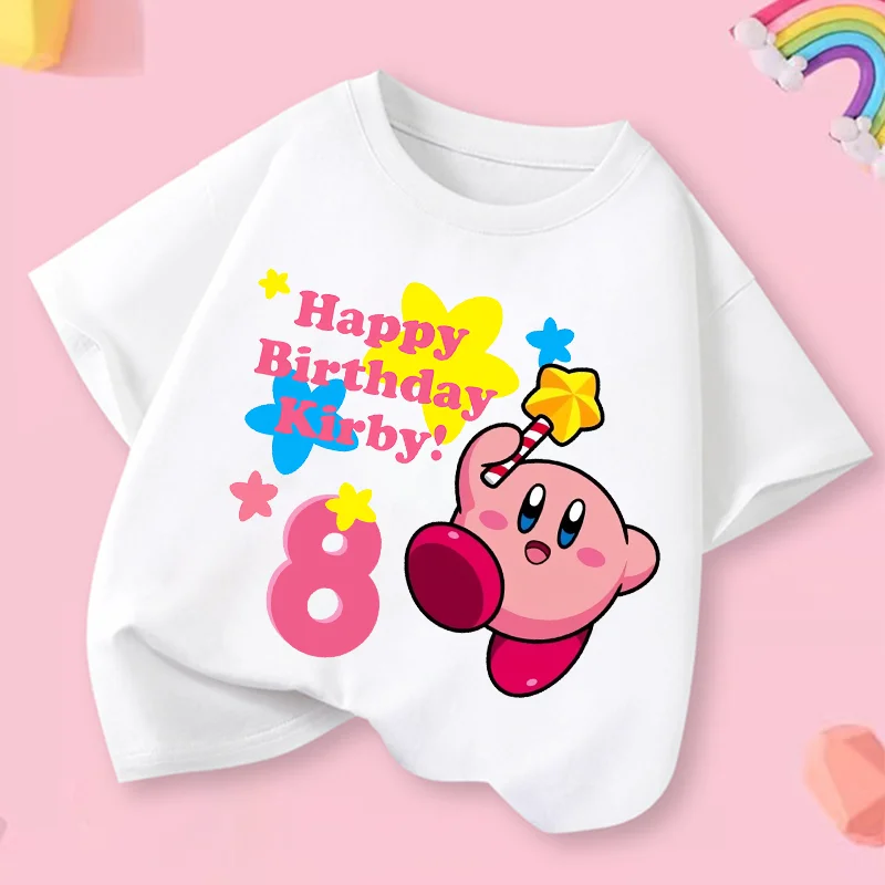 

Летняя футболка Star Kirbys с цифровым принтом для дня рождения (1-9 лет), с мультяшным рисунком и номерами, хлопковая, дышащая, мягкая, с коротким рукавом, подарок