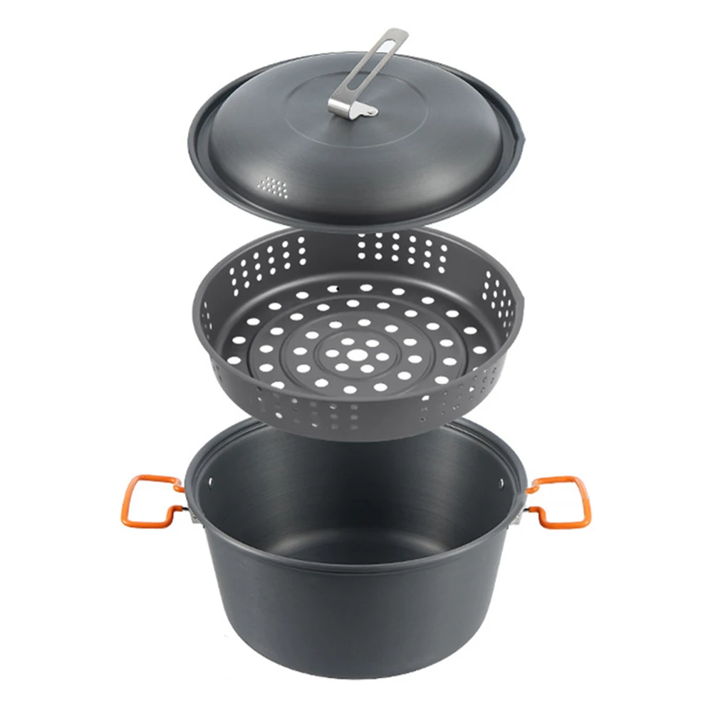 Hiking Steamer 4.5L Cookware Stainless Steel Handle Anti-overflow Design Easy To Clean Camping Approx. 22*22*20cm