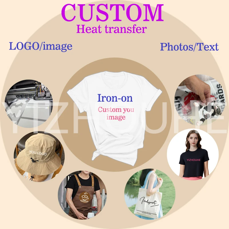 Customize your design or image ironing with heat transfer stickers for DIY washable T-shirt hot patch DTF color vinyl