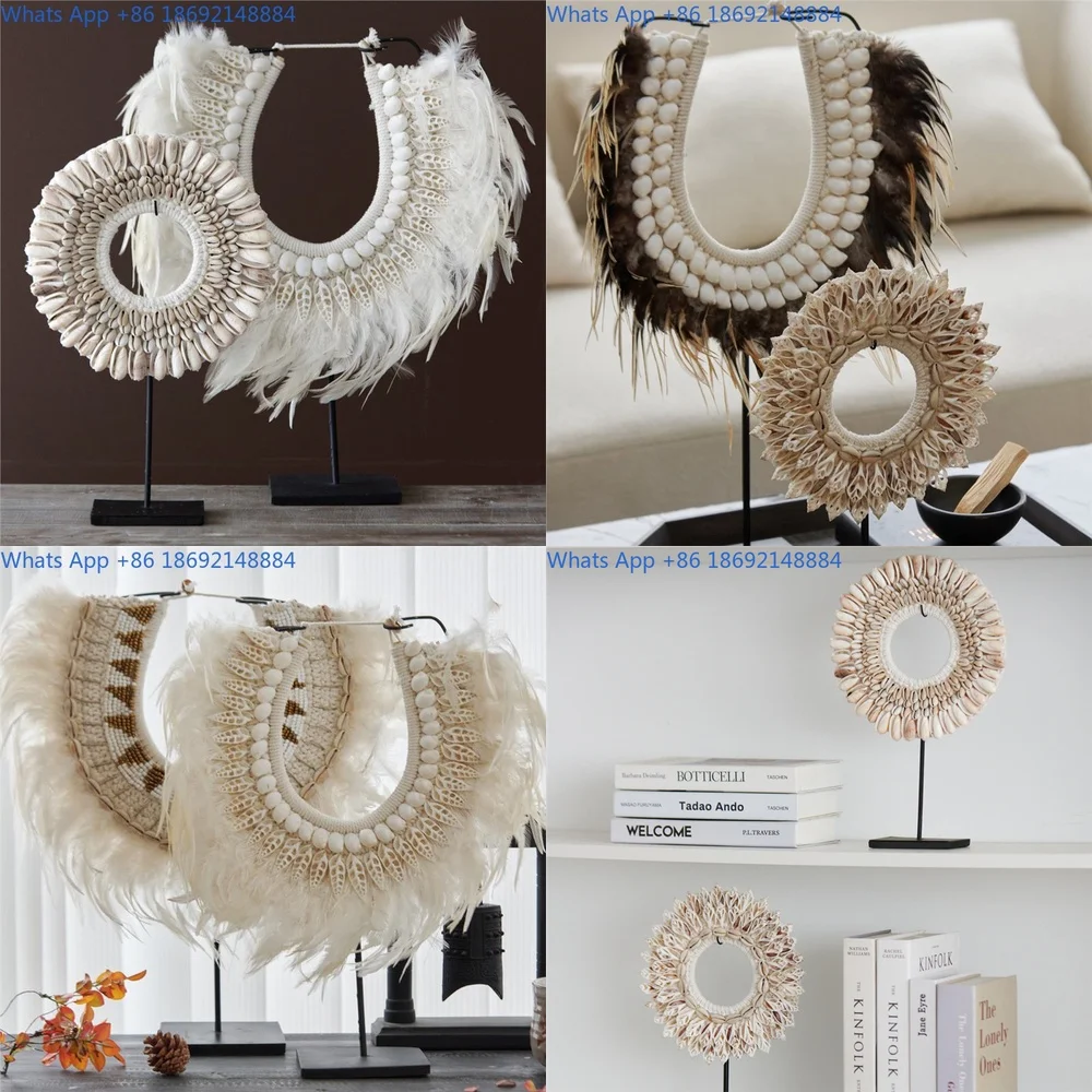

Modern minimalist handmade shell feather white round decorative piece for living room entryway table art decor