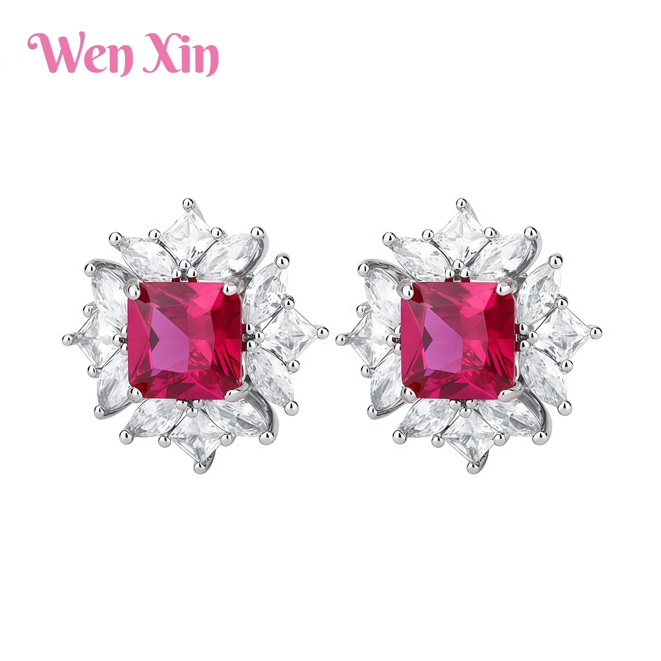 

WENXIN New Top Grade Quality Jewelry Stud Earrings Square Earrings With Low Luxury Diamond Studded Blue Gemstone Earrings