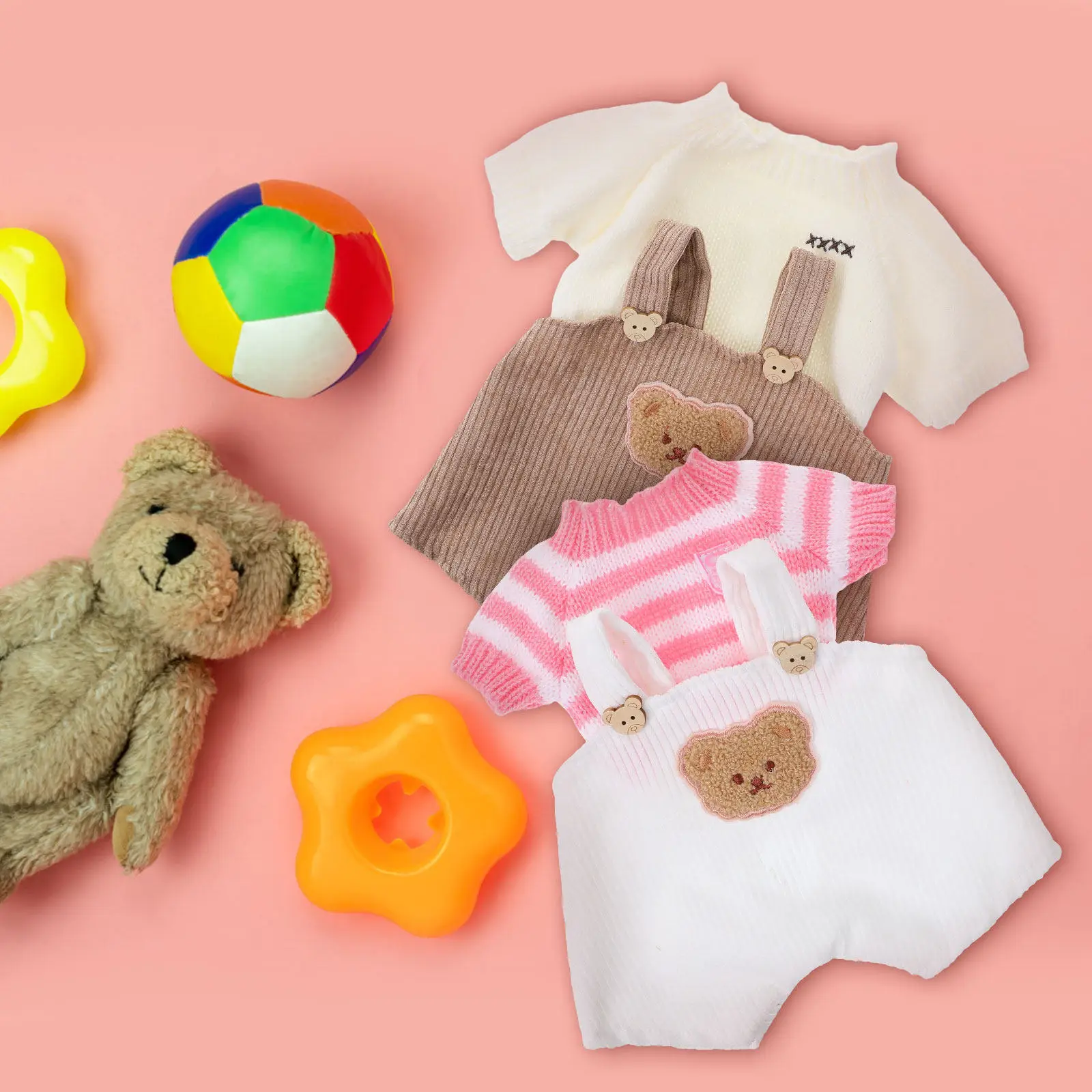 

2Sets Stuffed Animal Clothing Comfortable Outfit 30Cm Bear Sweater Suspender Pants Easy Clothes for Playtime Display