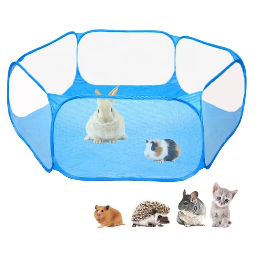

Breathable Transparent Pet Playpen Pop Open Small Animal Playpen Portable Yard Fence for Guinea Pig, Rabbits, Hamster