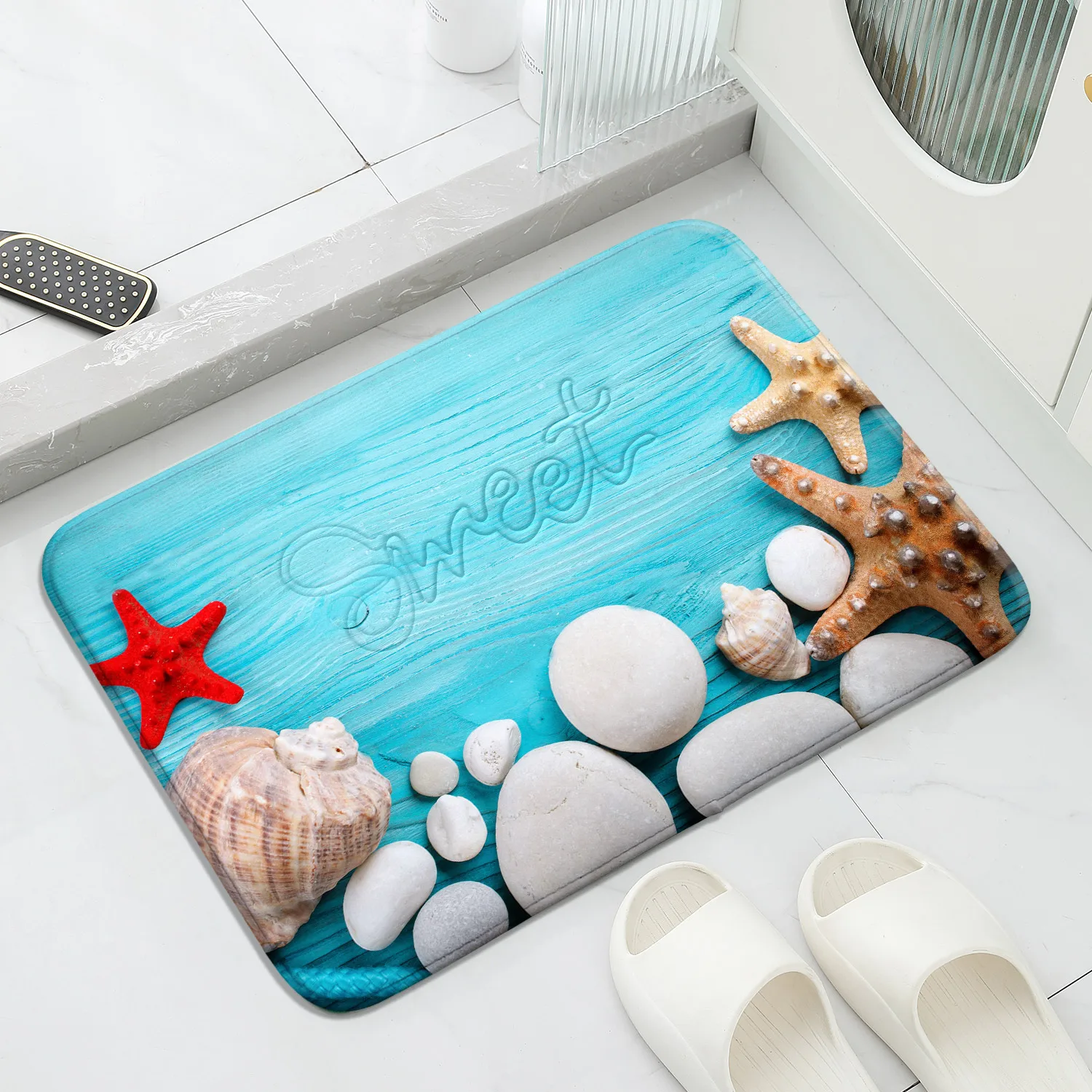 

1 piece of wave beach shell conch themed door mat, used for bathroom, bedroom floor mat, kitchen, living room carpet