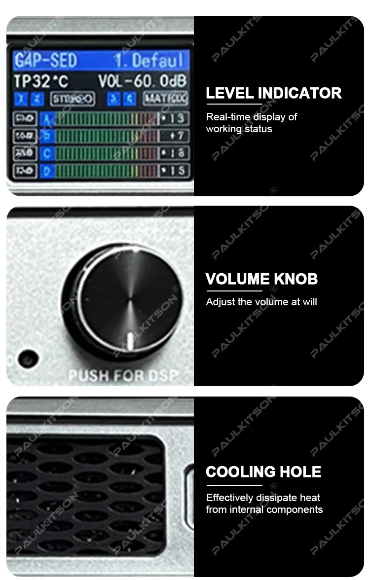 Paulkitson TF425 4-Kanal SIC-Leistungsverstärker mit eingebautem DSP FIR Professioneller Digitalverstärker für Bühnen-Line-Arrays & Subwoofer – Detail 10