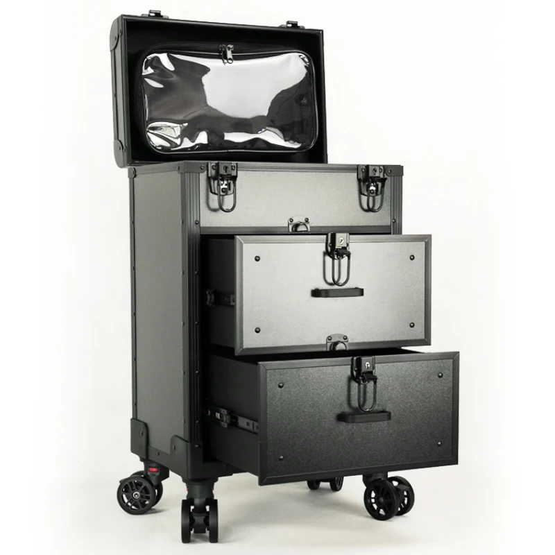 Valise de maquillage professionnelle en alliage d\'aluminium, valise à cosmétiques, valise à bombes pour manucure à ongles, chariot multicouche,