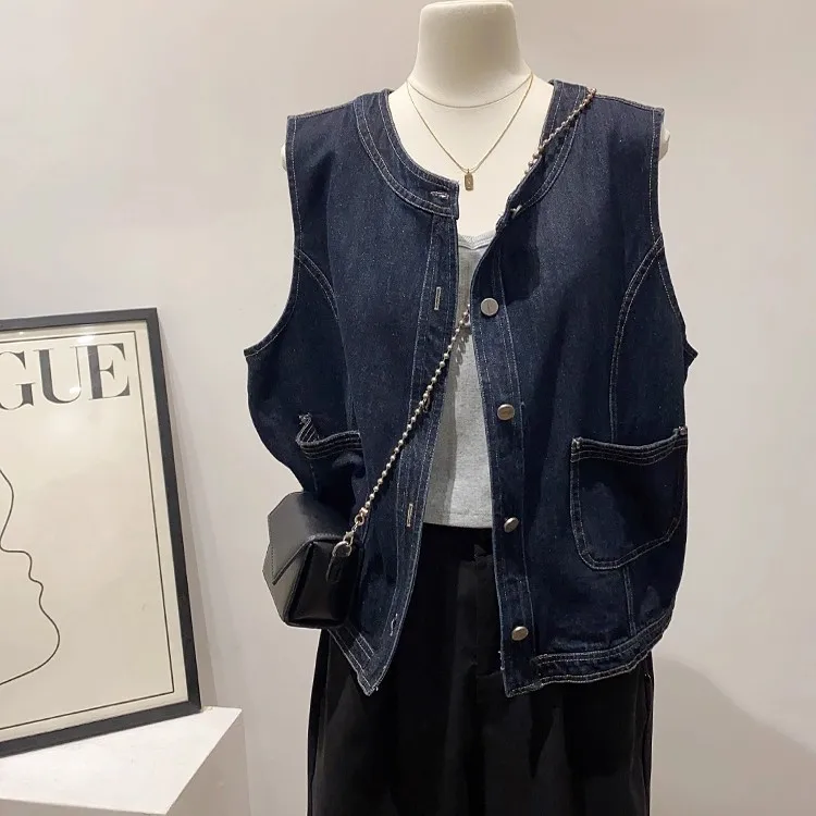 

Мужской джинсовый жилет свободного кроя с круглым вырезом и одной пуговицей, осенне-зимний, больших размеров, 300 Pou, повседневный, модный, цветной топ