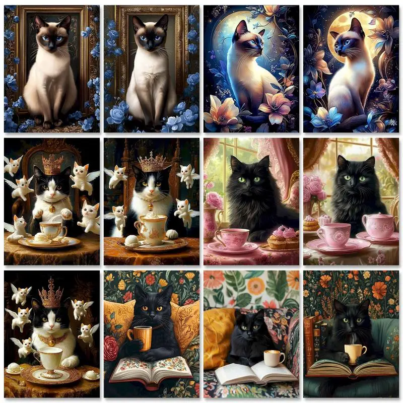 GATYZTORY 40x50cm Paint By Numbers Black Cat Frame For Adults Kids Diy Crafts Paint Kit Wall Art Animals Picture Coloring Gift