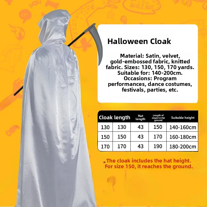 Adult loween Costume Death God Robe Wizard Cloak  Role-play Stage Wear Satin Fabric Other 00% Autumn Faion