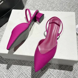 New Brand Women Sandal Shoes Thin Low Heel 4cm Pumps Dress Shoes Ladies Fashion Pointed Toe Shallow Slingback Mules 2024