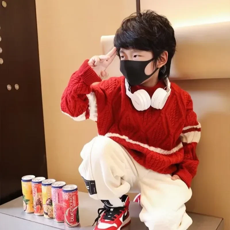 Christmas Autumn Winter Clothes for Boy Girl Sweater Toddler Teen Clothes School Red Kids Luxury Clothing 7 8 9 10 11 12 13 Year