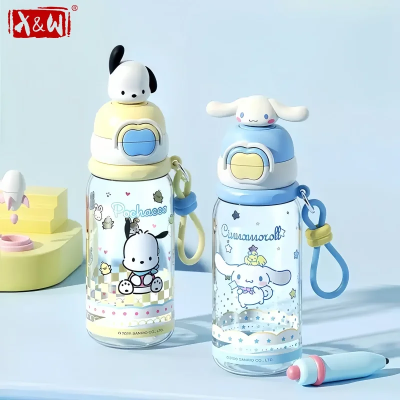 X&W Sanrio Kuromi Water Kettle 600ml Cartoon Plastic Cup Portable Double Drinking Bottle with Straw Outdoor Juice Milk Water Cup