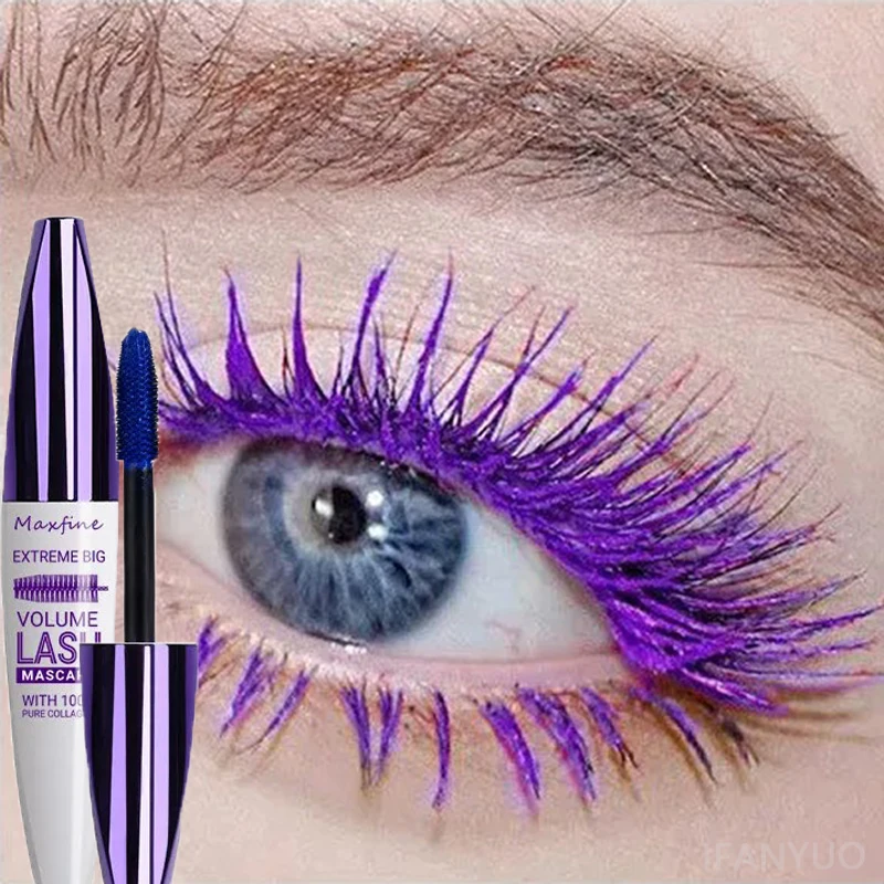 5D Zijdevezel Mascara Paars Blauw Wit Kleurrijk Blijvende Styling Waterdicht Sneldrogend Verlengen Lange Curling Wimper Cosmetica
