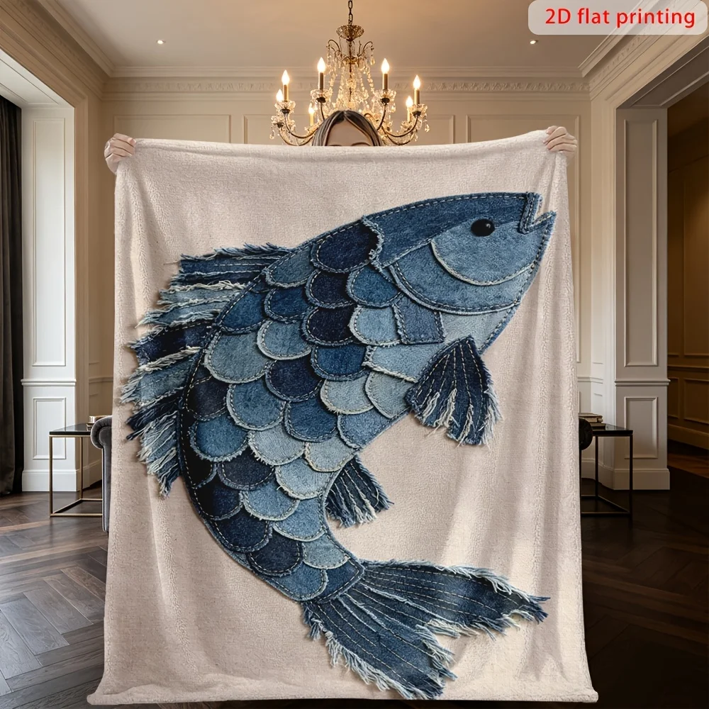Large Decorative Fish Print Blanket Nautical Ocean Throw 150x200cm Cozy Bedspread Art Digital Print