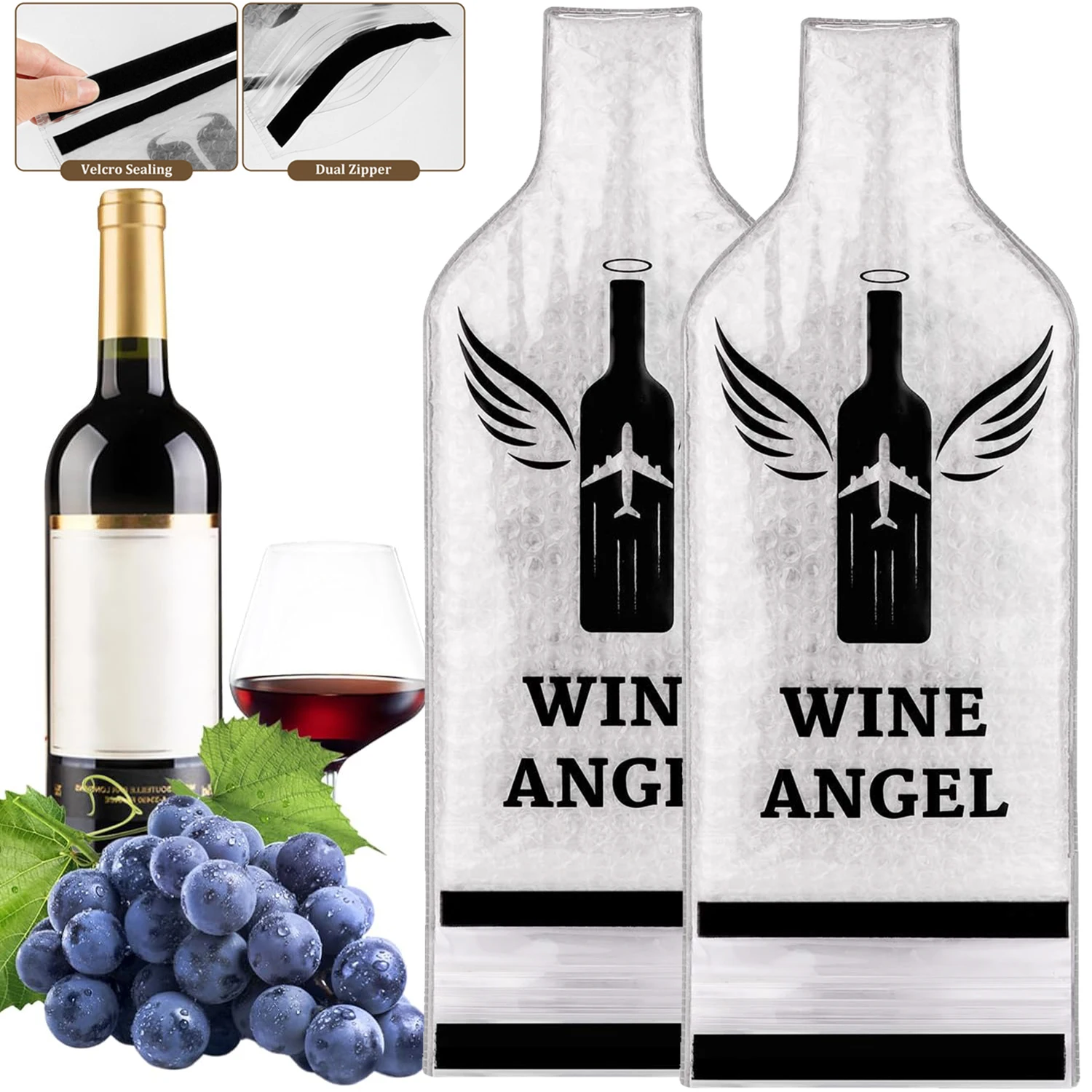 1/2Pcs Wine Bags for Travel Reusable Wine Bottle Travel Protector Bags Leak Proof Protective Bottle Bags Sleeves for Suitcase