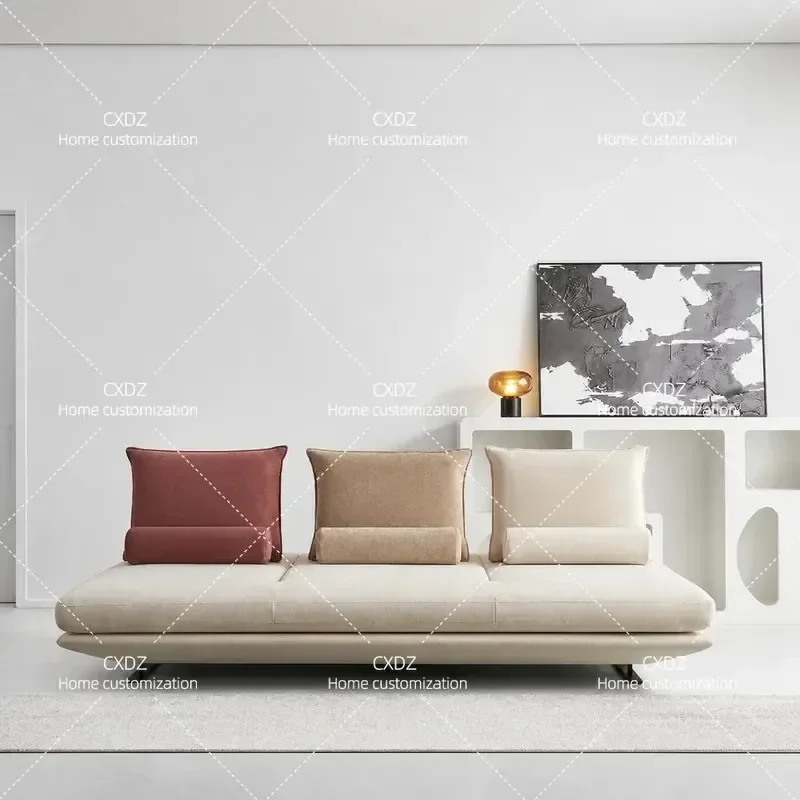 Italian Minimalist Fabric Sofa Straight Row Double Sided High Leg 3 Seater Armless Couch for Living Room Bedroom Small