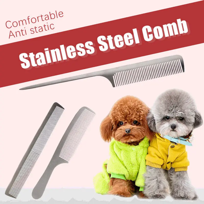 Stainless Steel Dog Comb Dog Cat Grooming Dressed Hair Pet Trimmer Combs Anti-Static Comb Professional Hair Cut Tool Brush