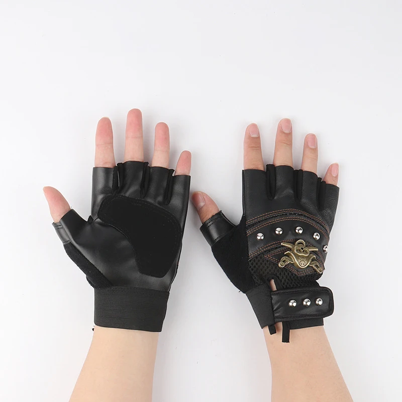 Motorcyclist Men's Gloves PU Pirate Head Glove Fashion Training Exercise Spring Autumn Breathable Street Dance Riveted Gloves