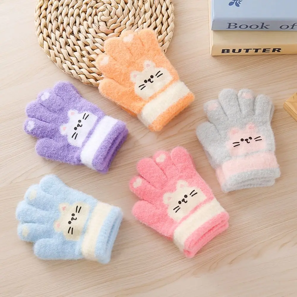 Новые детские перчатки с милым котом, теплые утолщенные перчатки, теплые перчатки с полным покрытием