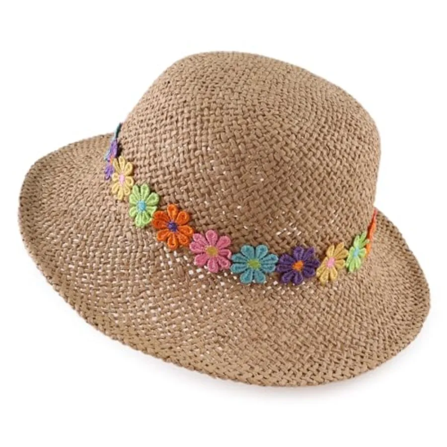 Baby Girl Straw Hat 3-6 Years Girls Summer Beach Hats with Bowknot Sun Protection Hats for