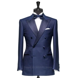 2024 Classic Navy Blue Wedding Groom Tuxedos for Prom Party Stage Double Breasted Slim fit Men Suits Blazer Jacket 1 Piece