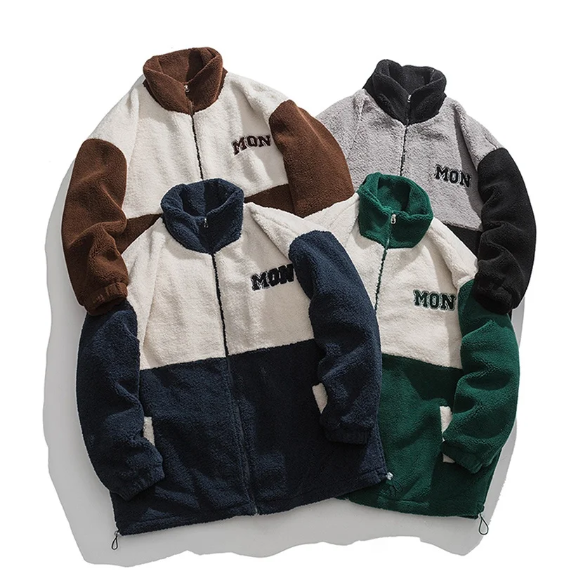 

Lamb Fur Lined Thiened Stand Collar Cotton Jaet for Men Winter Warm Youth Casual Faion Zipper Closure No Ironing Needed