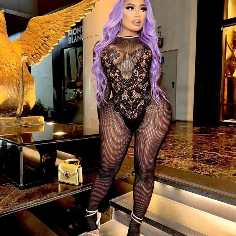 Doyerl Long Sleeve Black Overall Woman Jumpsuit Midnight Club Party Skinny Hollow Out Stretchy One Piece Romper Monos Mujer