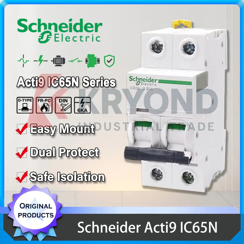 Schneider Acti9 IC65N MCB Switch Overload Short Circuit Protection Industrial Electrical Distribution D Curve 1P-4P 1A-63A CE