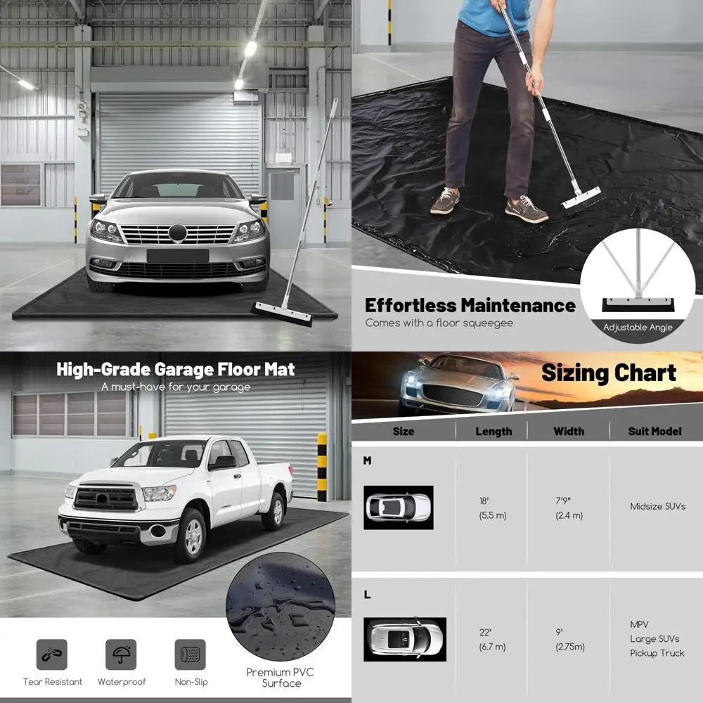 سجادة أرضية جراج مقاومة للماء مقاس 9 × 22 قدمًا - سجادة كبيرة لوقوف السيارات لمنع التسرب والانسكاب مع ممسحة التنظيف