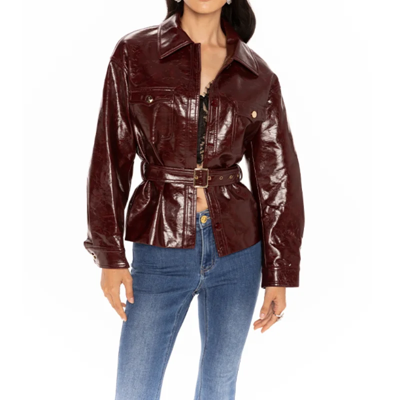 

Elegant Motorcycle Leather Jacket Stylish Lady Coat Casual Modest Chic Fall Woman Party Edgy Streetwear