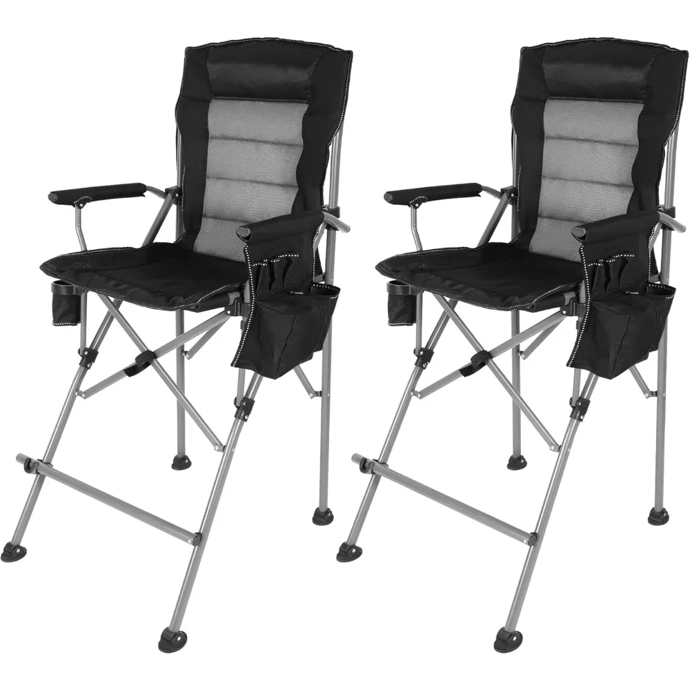 

Extra Tall Folding Chairs for Adults 2 Pack, Portable Bar Height Foldable Director Chairs for Camping Outside, Comfortable with