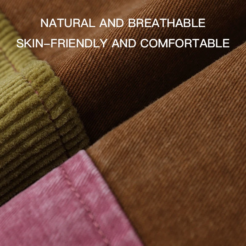 MOVEUP Elastic Waist Color Block Patchwork Pants Autumn Corduroy Spliced Multi Pockets Pants Straight Leg Cotton Pants 3ELQ20130