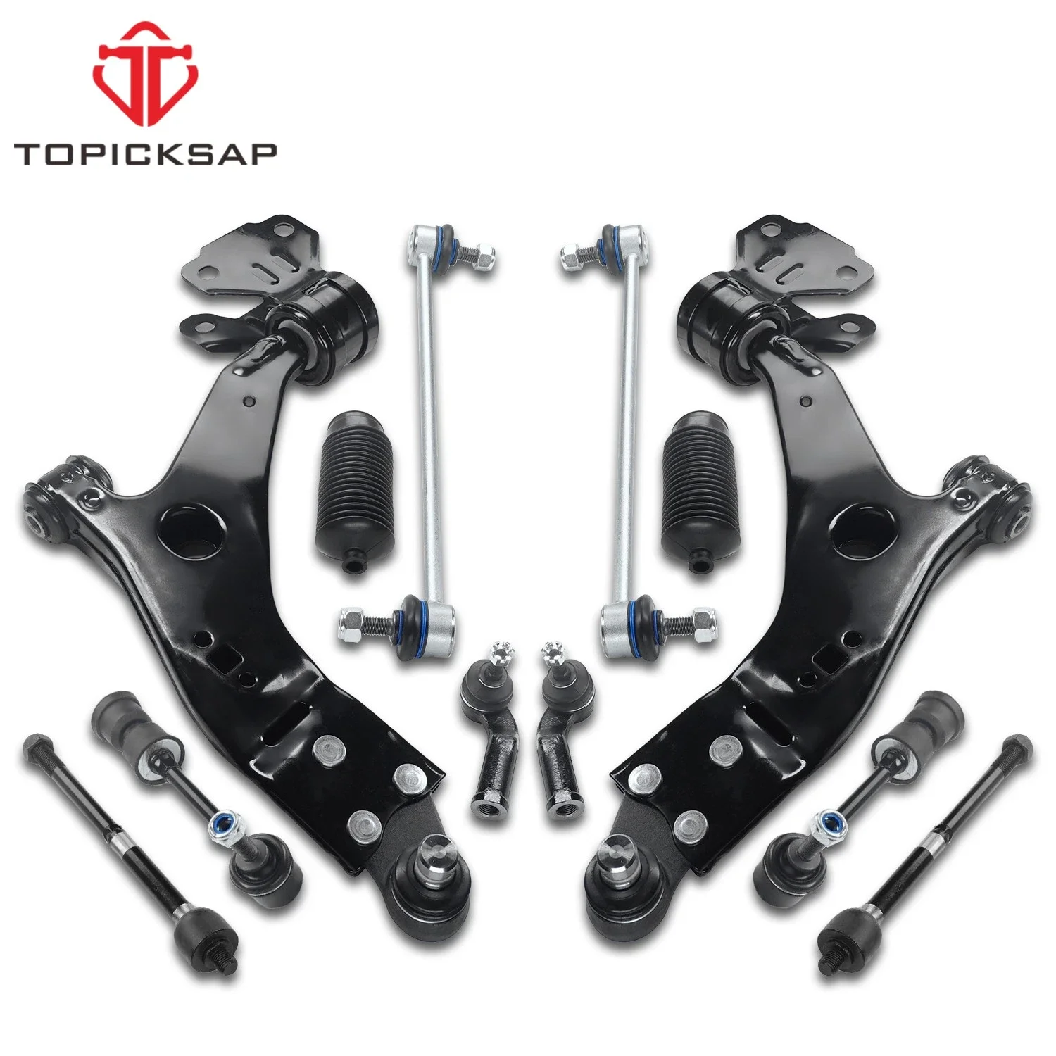 TOPICKSAP 12Pcs Front Lower Control Arm w/Ball Joint Front Rear Sway Bar Tie Rod Boot for Ford Escape 2013 - 2019