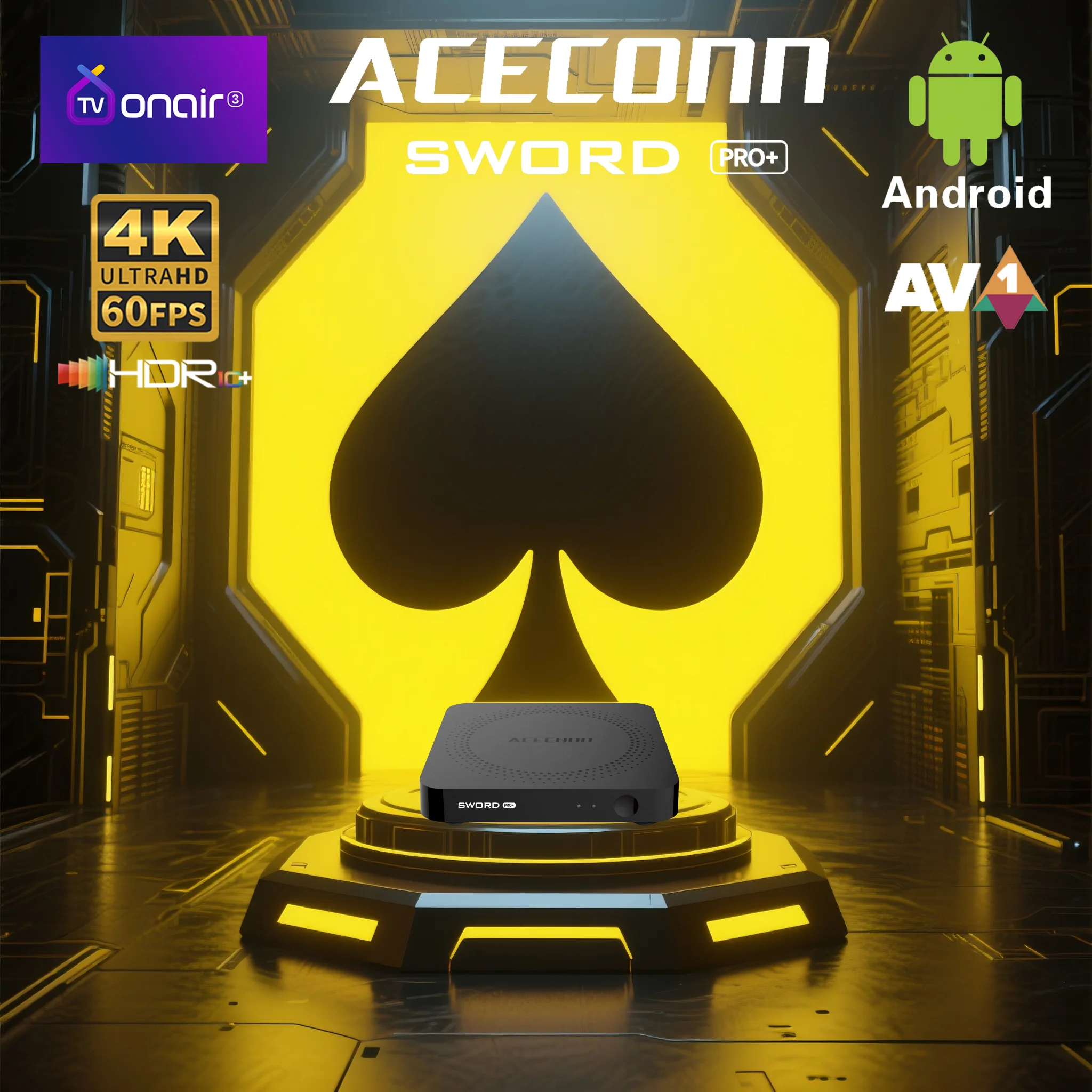 

ACECONN Streaming Android IPTV Boxes 4K TVONAIR3 Dual WiFi BT Support Voice Remote Backlight Hotkey Find RCU Sword Pro+ TV Box