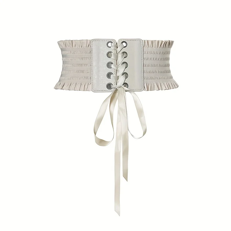 Cinture larghe con volant eleganti Cintura waspie classica con lacci in tinta unita Cintura elastica vintage Cintura per cappotto casual per donna