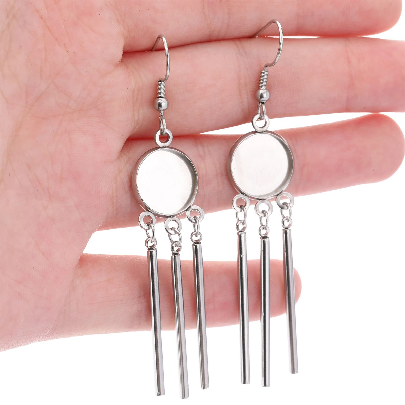 6 Stück Edelstahl passend für 12 mm Cabochon-Ohrring-Lünetten-Fassungsrohlinge mit 30 mm langen Stangen, DIY-Haken