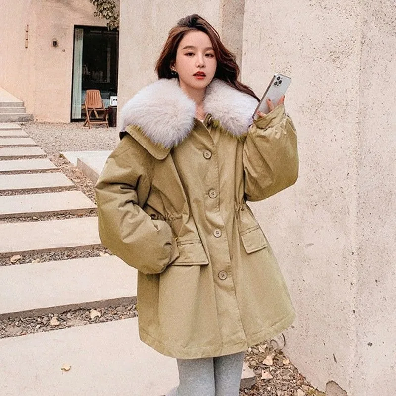 

Fragrant Wind Big Hairy Collar Pie To Overcome Female Winter Plus Cashmere Thick Korean Waist Coat Small Cotton-padded Jacket