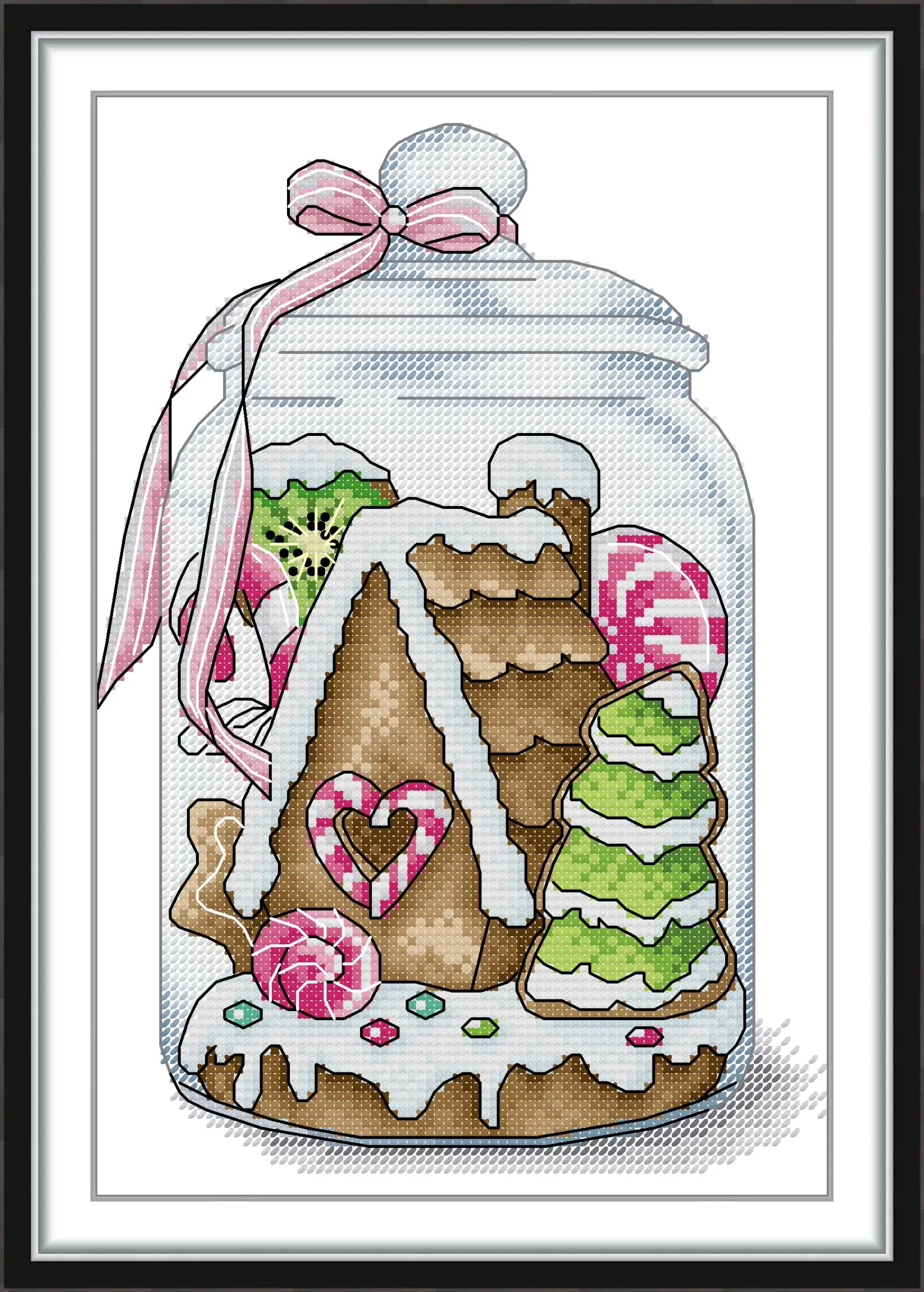 

Maydear Full Cross Stitch Kit,11CT/14CT/16CT/9CT Aida Fabric,DMC Threads Sewing Pattern Embroidery Set-Cookie House in a Bottle