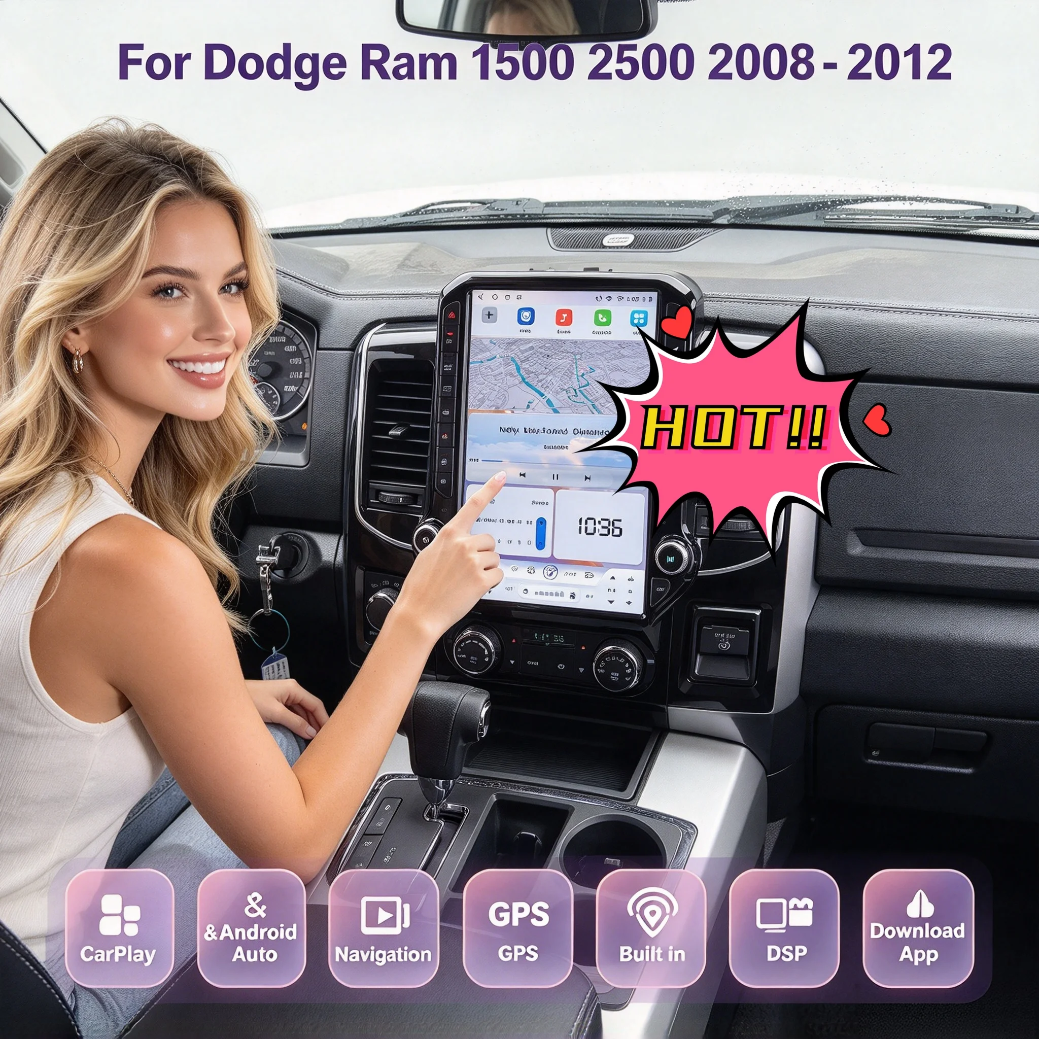 For Dodge Ram 1500 2500 2008 - 2012 14.5inch Android15 Car Multimedia Video Player GPS Navigation Radio Carplay 4G WiFi 360