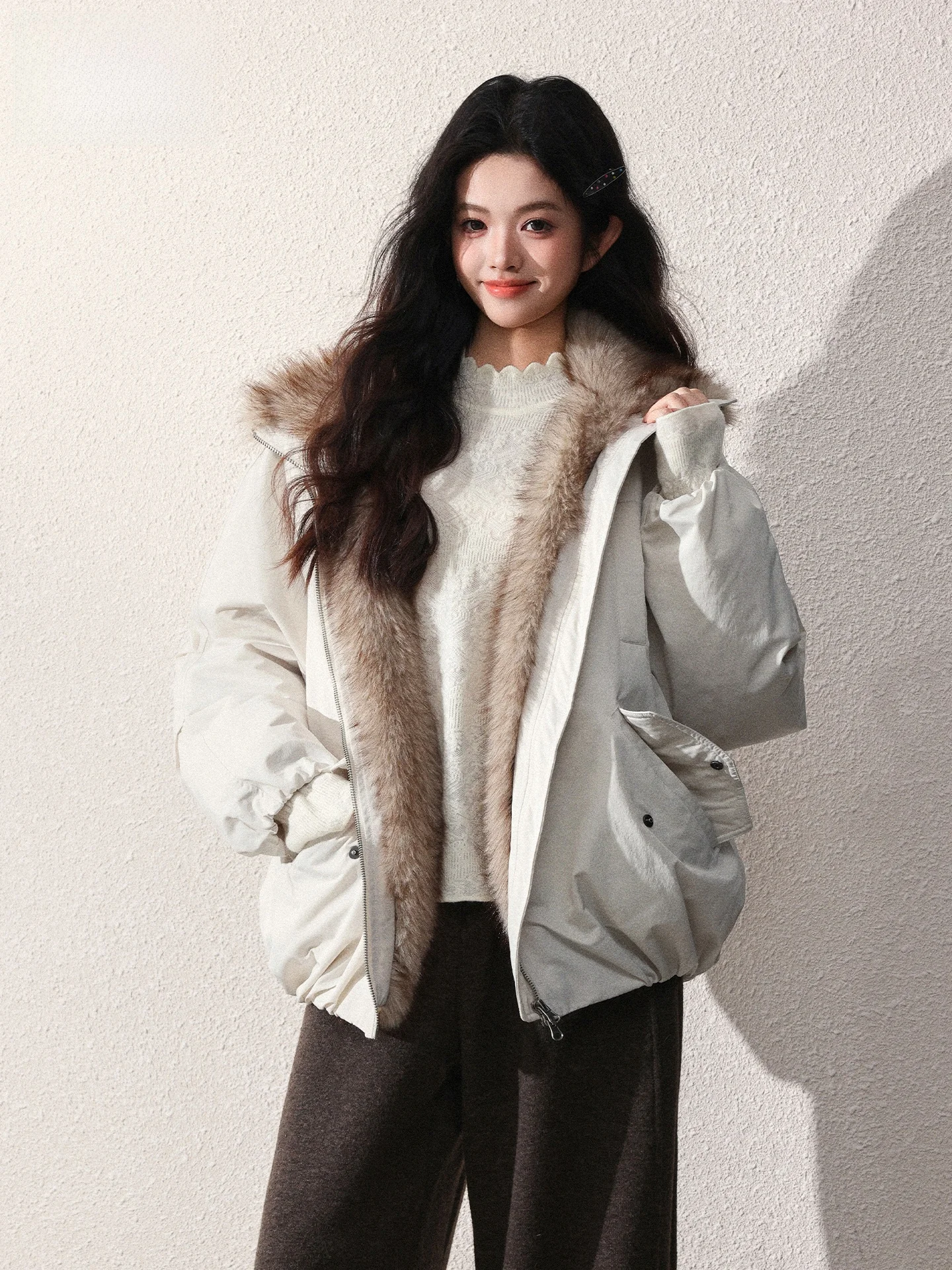 

Утепленная куртка на молнии с меховым воротником для мужчин и женщин, новинка 2026 года, летняя, приталенная, теплая, в корейском стиле, с длинным рукавом