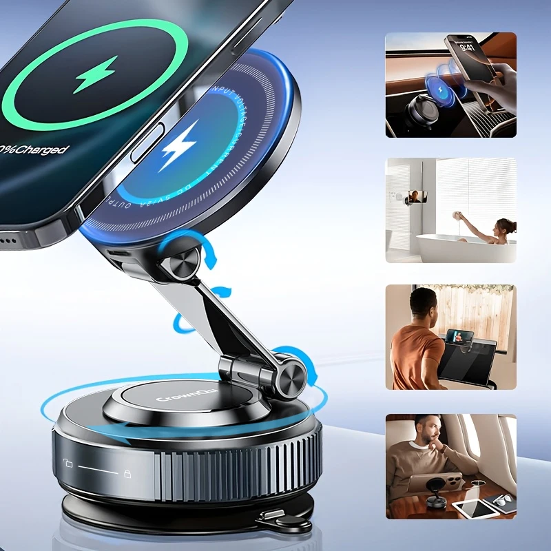 

Magnetic Phone Holder Electric Car Mount Foldable Strong Vacuum Suction Stand For Cell Phone For iphone 12-16 Pro Mobile Phone